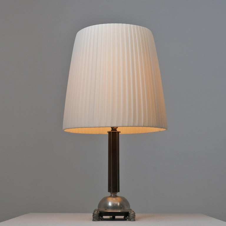 Swedish Grace Table Lamp attr Anna Petrus, C. G Hallberg, Ebony & Pewter 1920s