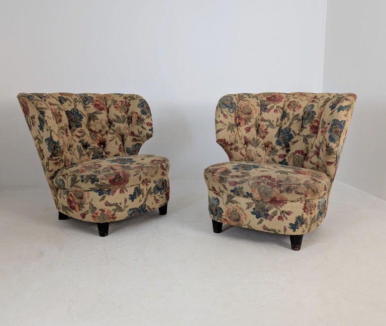 Pair of Finnish Design Curved Lounge Chairs, Carl Johan Boman Circa 1940s