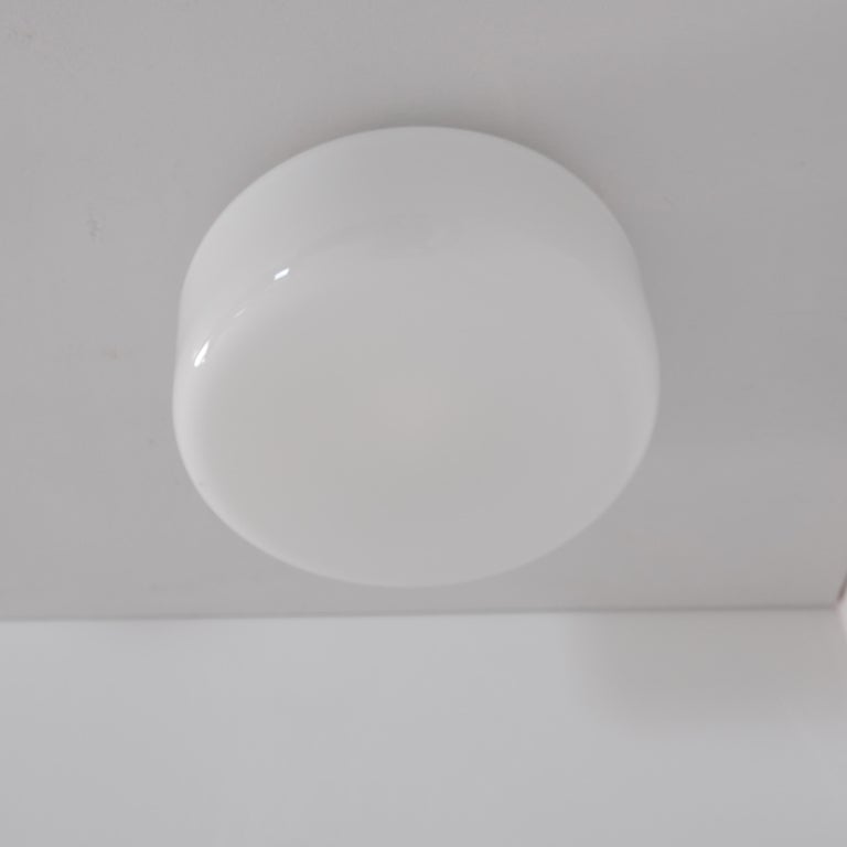 Paavo Tynell Minimalist Flush Mounts in Opaline Glass, Taito 1940s