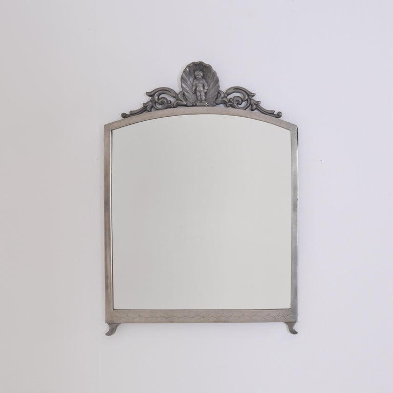 Nordic Classicism Pewter Wall Mirror, Taidetakomo A. Hakkarainen 1930s