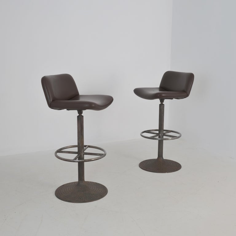 Pair of Brown Yrjö Kukkapuro Moderno Bar Stools, Finland 1960s