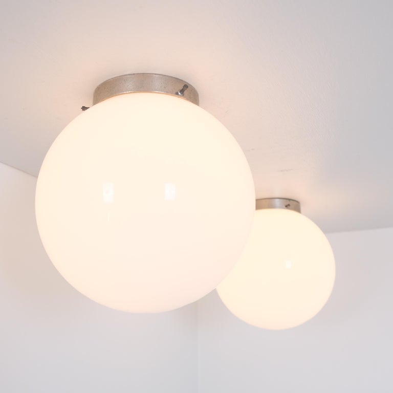 Pair of Minimalist White Glass Ball Flush Mounts, Finland 1950s