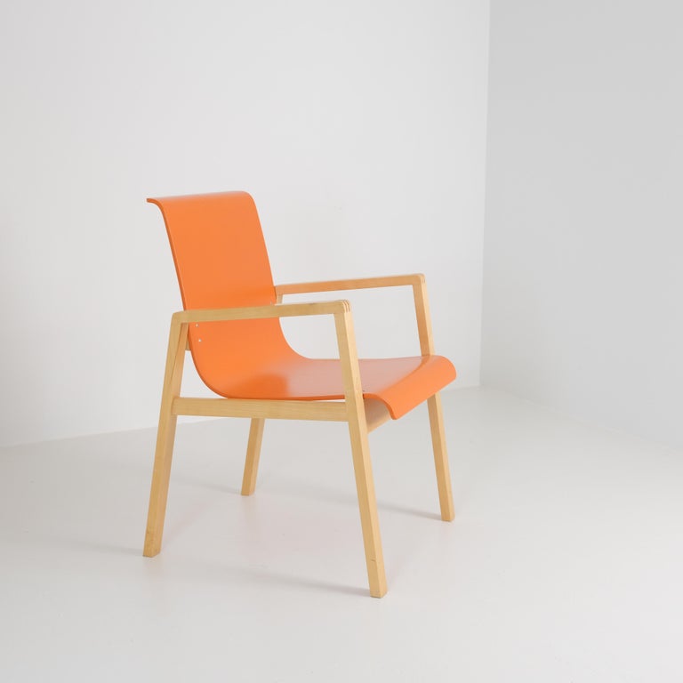 Alvar Aalto Hallway Armchair Model 403 in Birch & Orange, Artek 2008