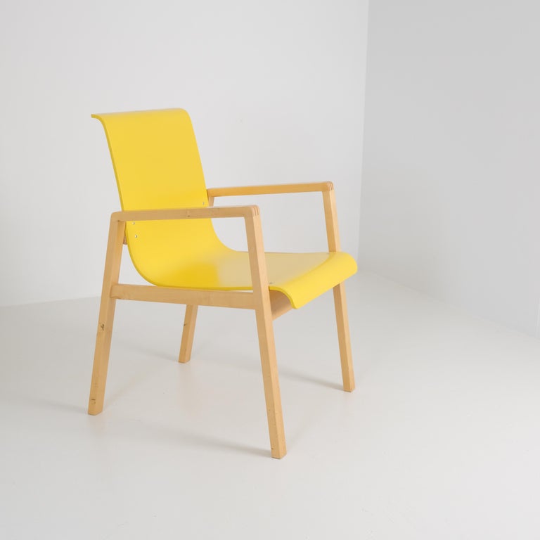 Alvar Aalto Hallway Armchair Model 403 in Birch & Yellow, Artek 2008
