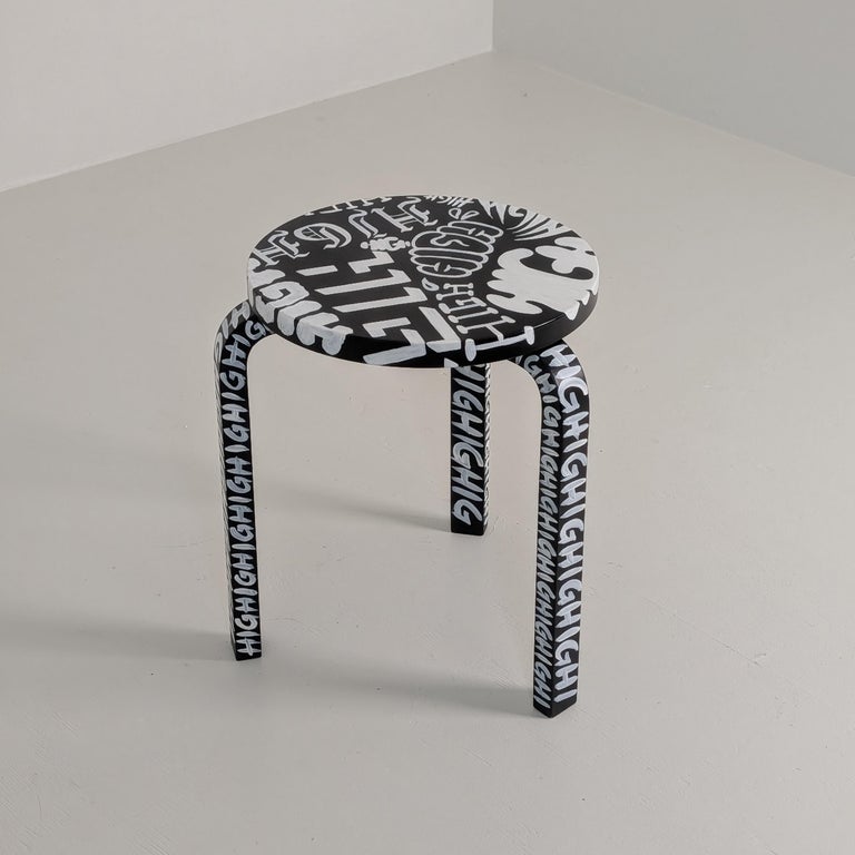 Unique "Aalto Goes High II" Stool by Sheikki on an Alvar Aalto Model 60, 2025