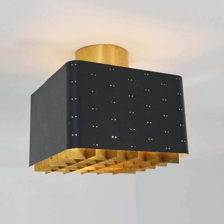 Small Paavo Tynell Starry Sky Ceiling Lamp 9068 in Black & Brass, Taito 1950s