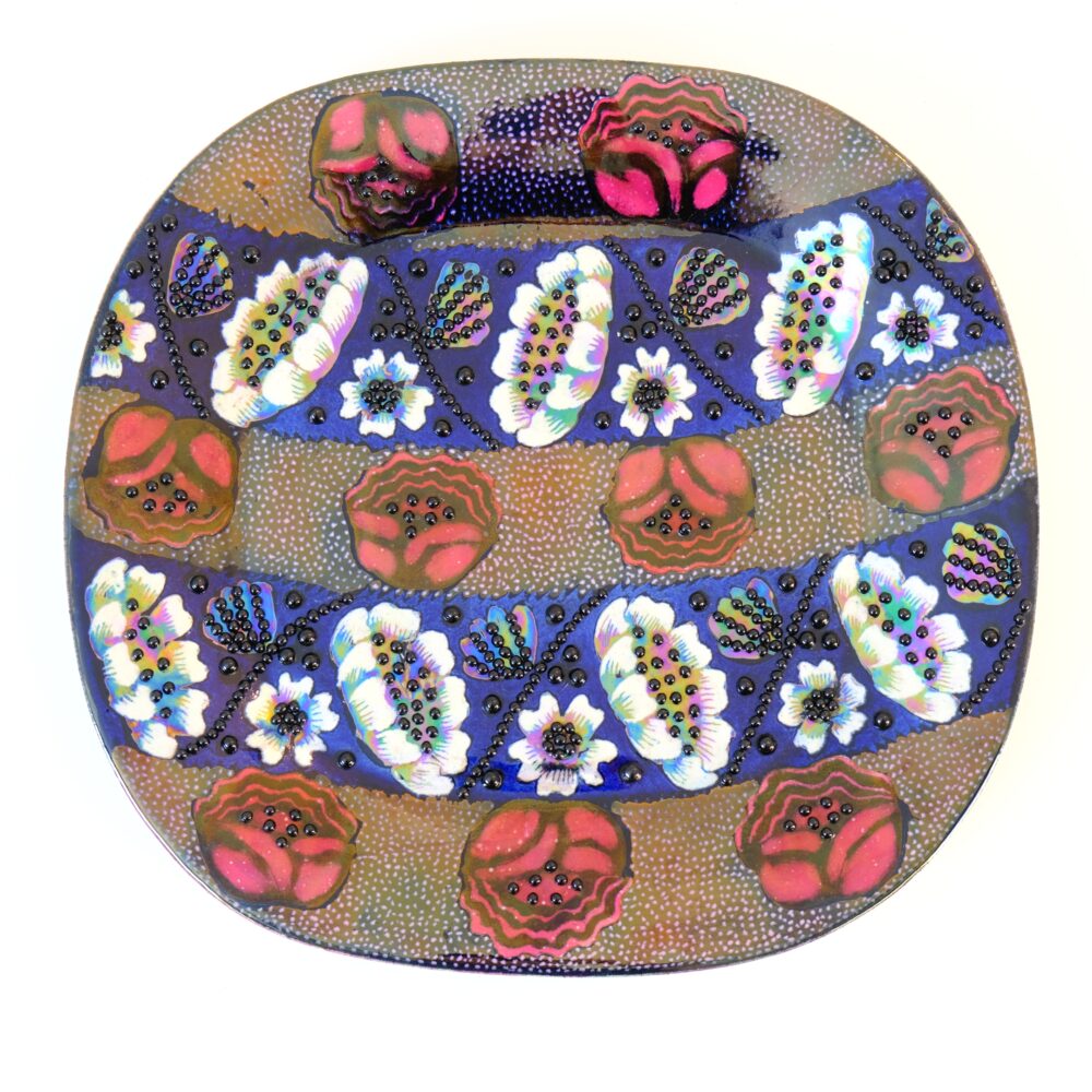 Unique Birger Kaipiainen Decorative Dish, Row Of Flowers, Arabia