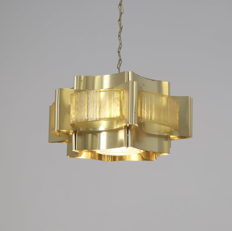 Scandinavian Space Age Modernist Brass Chandelier, 1970s