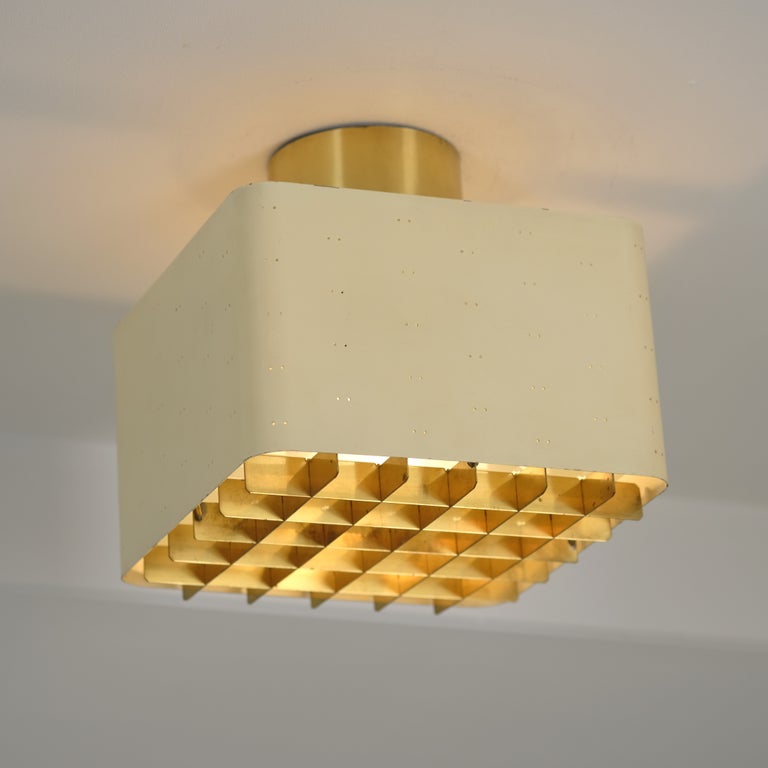 Paavo Tynell Starry Sky Ceiling Lamp 9068, Yellowish Beige & Brass, Taito 1950s