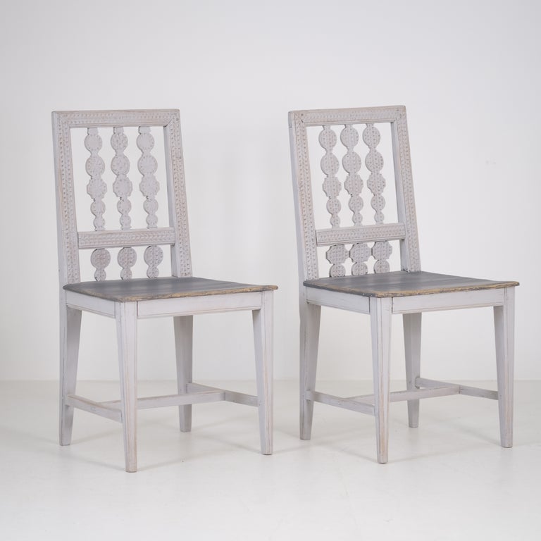 Two Gustavian Style Chairs in Grey, Finland Early 19th Century