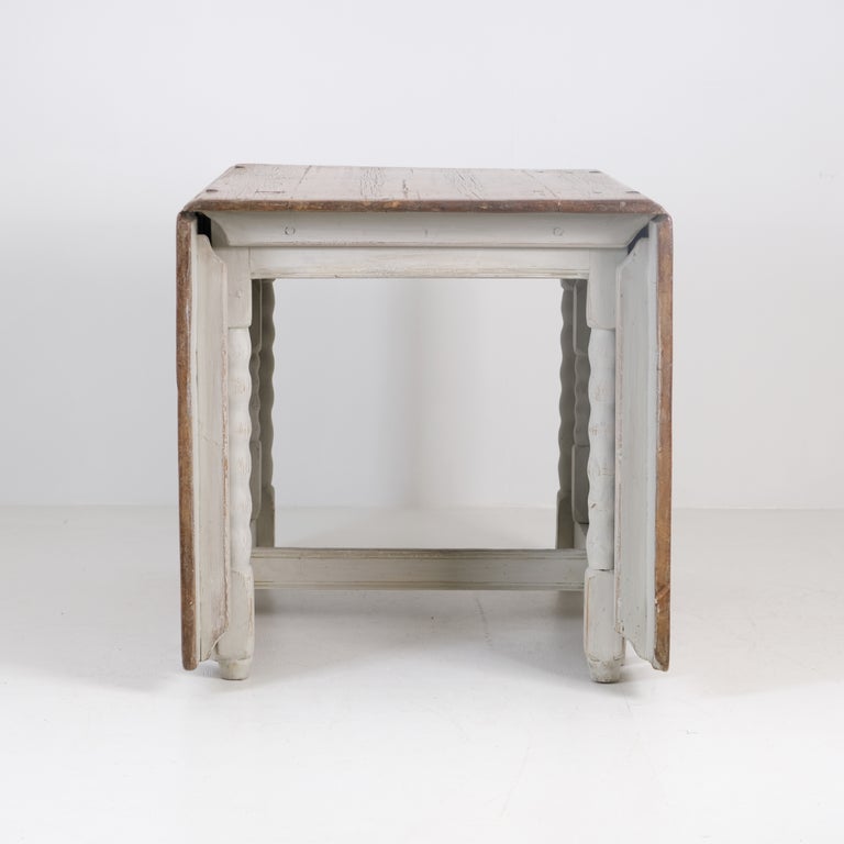Country Style Drop-Leaf Dining Table in Grey, Finland 1800s