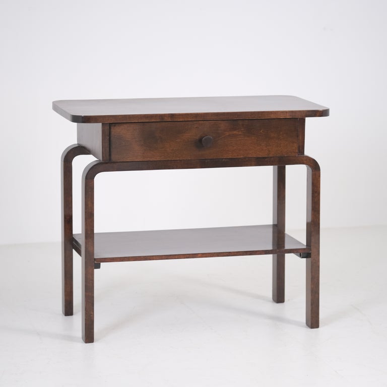 Mid Century Side Table with Drawer in Alvar Aalto Style, Birch, Finland 1950s