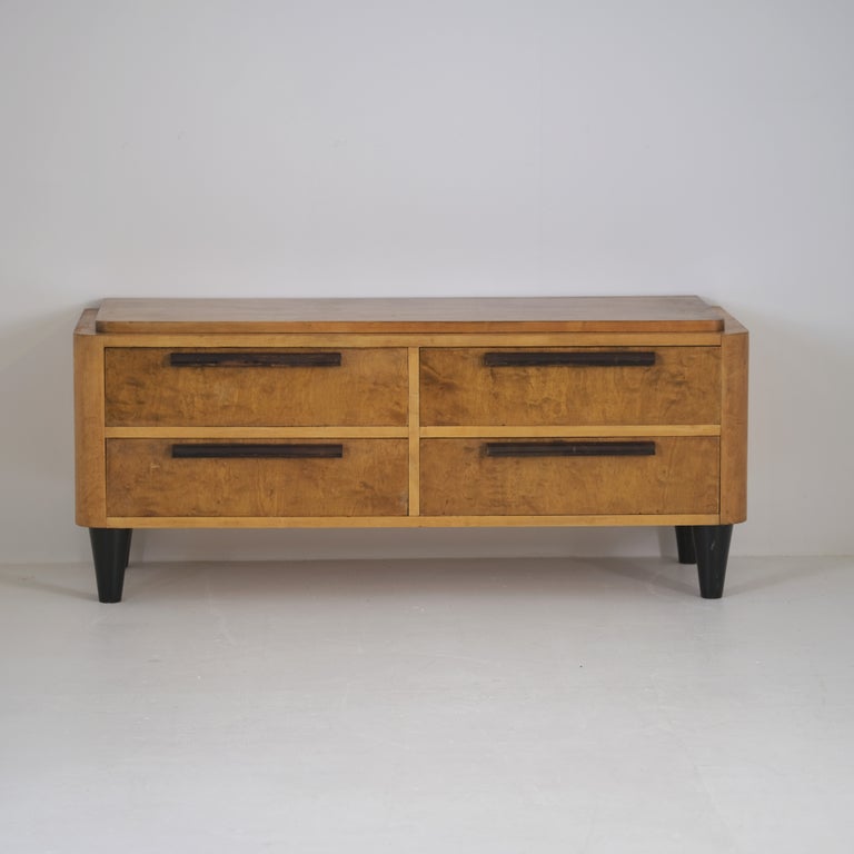 Finnish Art Deco Low Chest of Drawers in Birch, 1930s