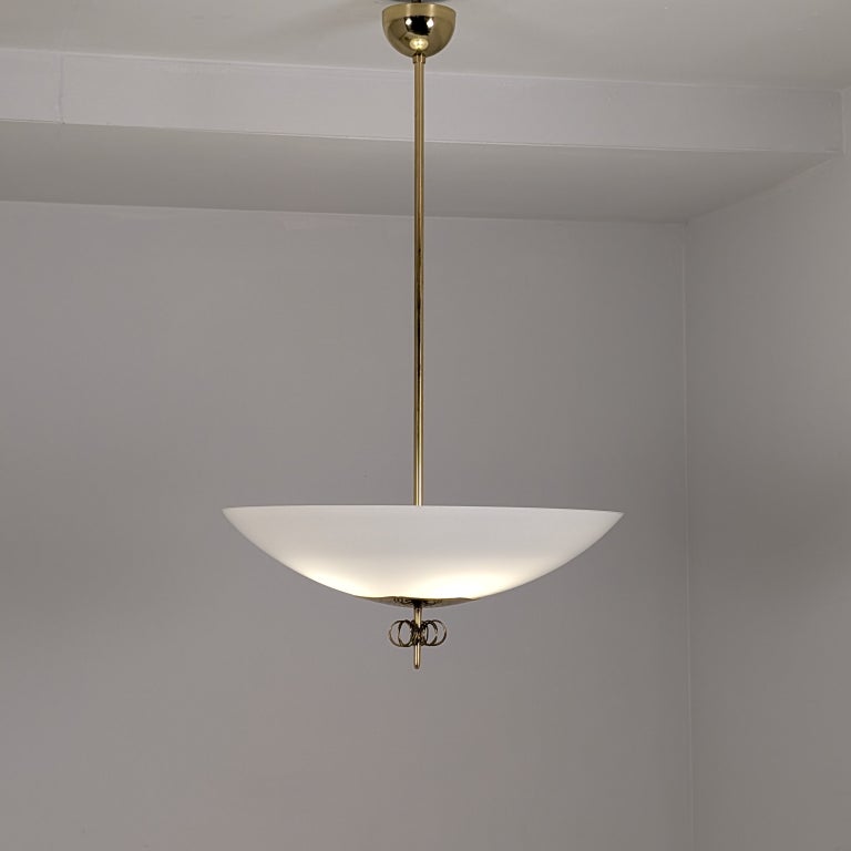 Rare Commissioned Paavo Tynell Chandelier, Perforated Brass & Glass, Taito 1950s
